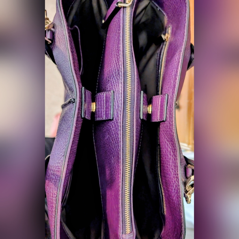 Tod's Purple Leather Satchel Handbag with Adjustable Strap - Picture 6 of 15